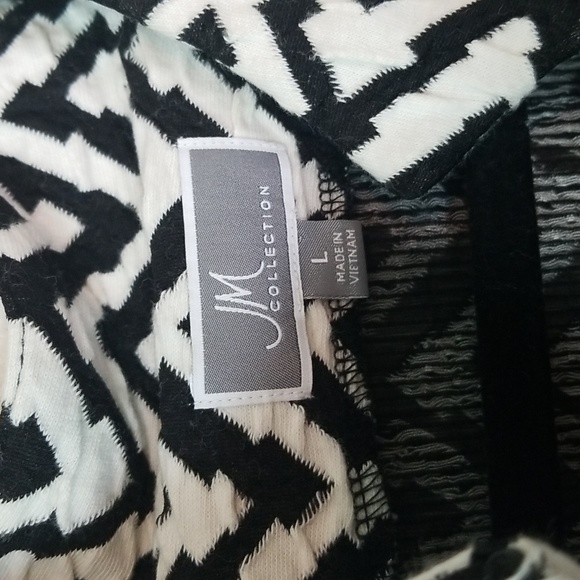 JM Collection chevron pattern white/black long open front coat size Large EUC - Picture 2 of 4